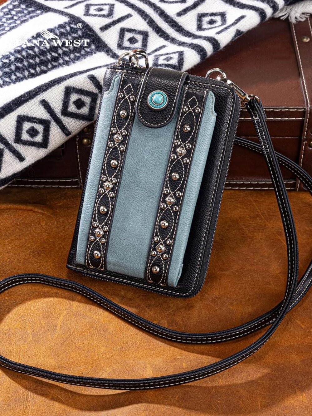 Western Crossbody Phone Wallet for Women RFID Blocking Wallet Purse with Cash Sl - Picture 8 of 9